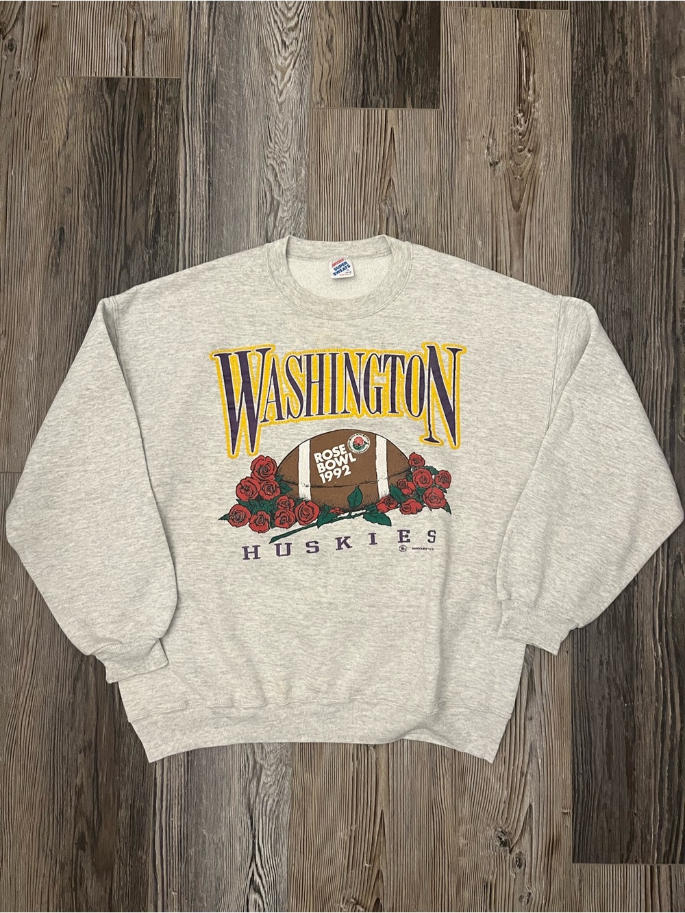 Vintage Champion Washington Huskies Gray Rose Bowl 1992 Crewneck Sweatshirt
